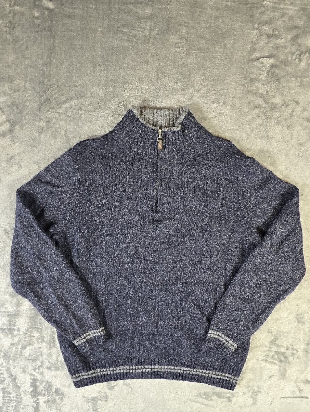 Daniele Blasi Wool Blend 1/4 Zip Sweater Size XL Fits Large Navy Gray